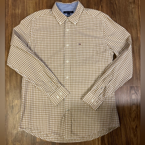 TOMMY HILFIGER Brown Plaid Gingham Button Down Shirt size M - Picture 5 of 10